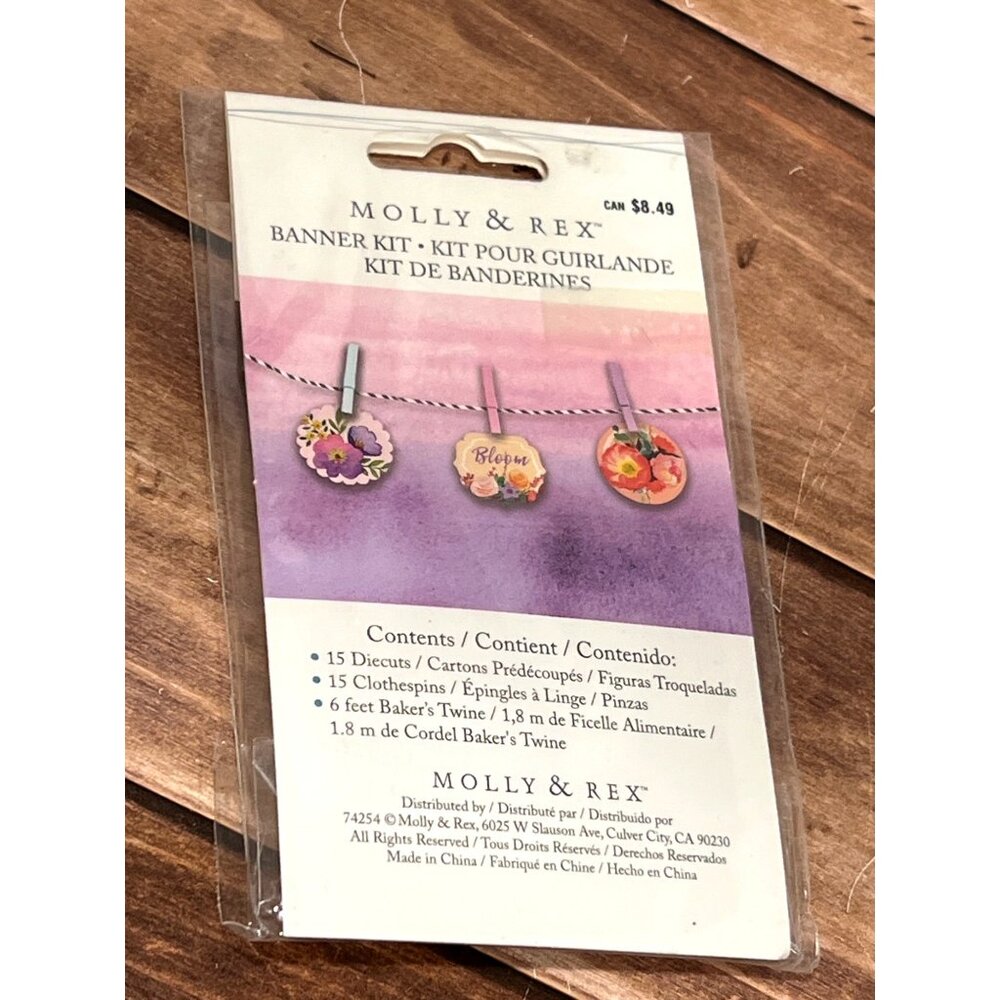 Molly & Rex Banner Kit With Diecut Shapes, Clothespins, & Twine Floral Design